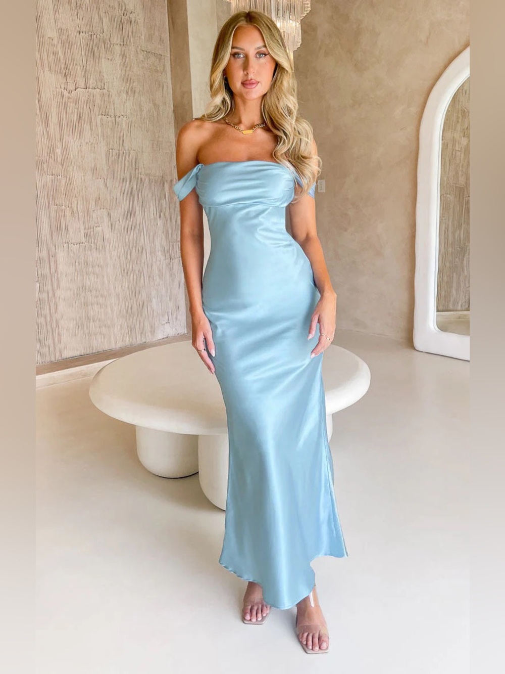 Beginning Boutique Ella Light Blue Off Shoulder Formal Dress